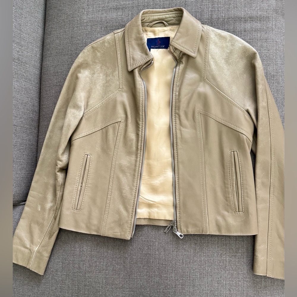 Vintage Moncler Tan Leather Jacket Classic Design Women’s Size 0